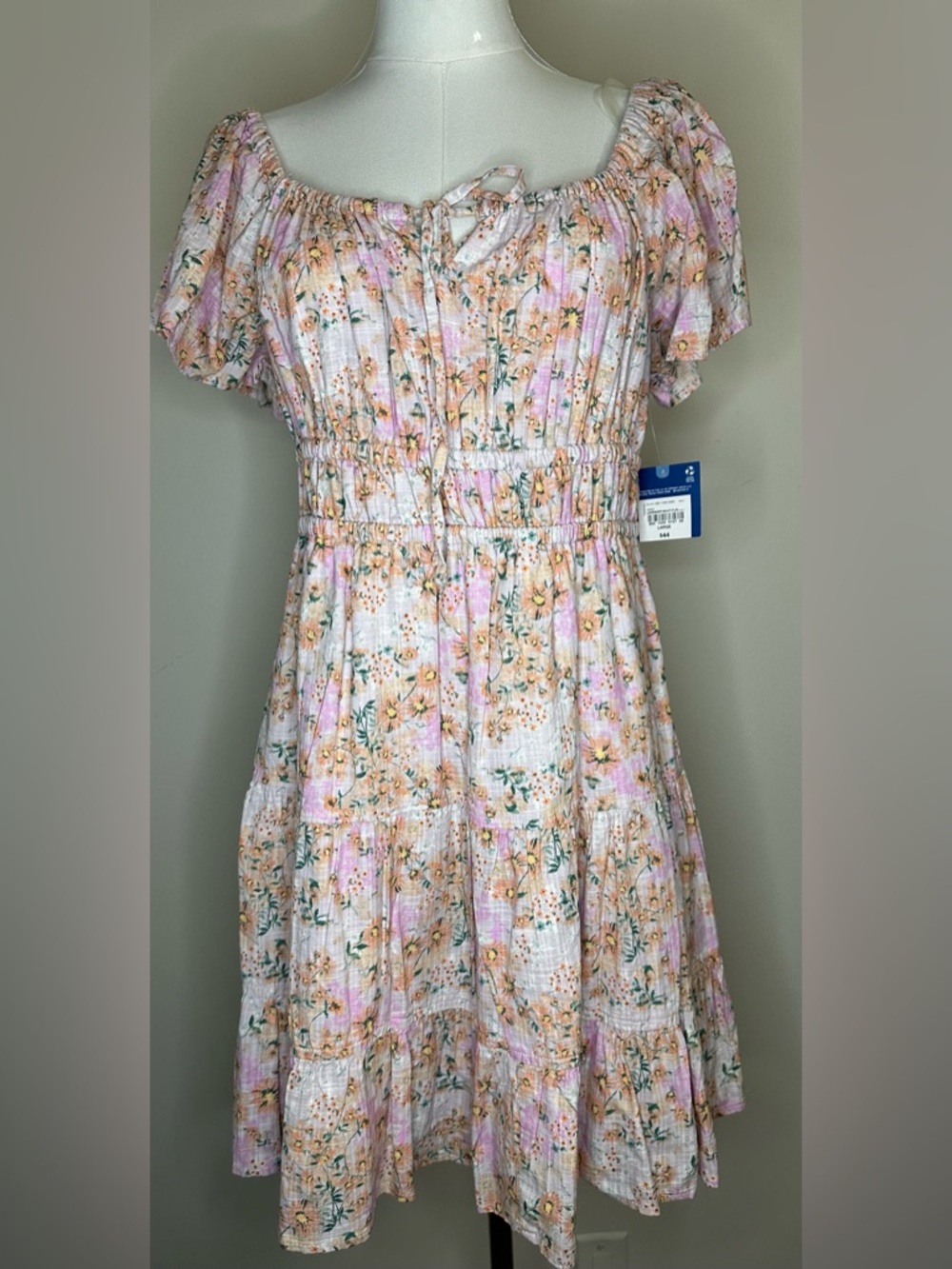 Arizona Jean Co Short Sleeve Mini Above Knee Dress Lavender Multi Color Floral L